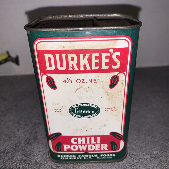 Vintage Durkees Chili Powder 4 1/4 oz Spice Tin Great Graphics Kitchen Decor - Picture 4 of 6